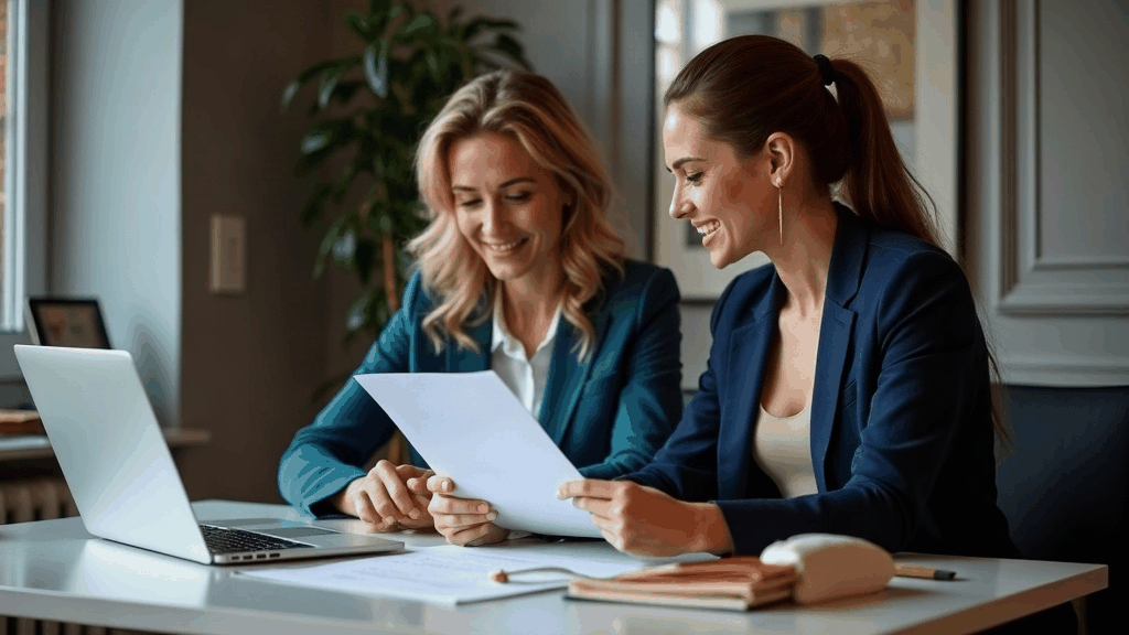 Conseiller et demandeur d'emploi examinant ensemble un dossier de financement de formation