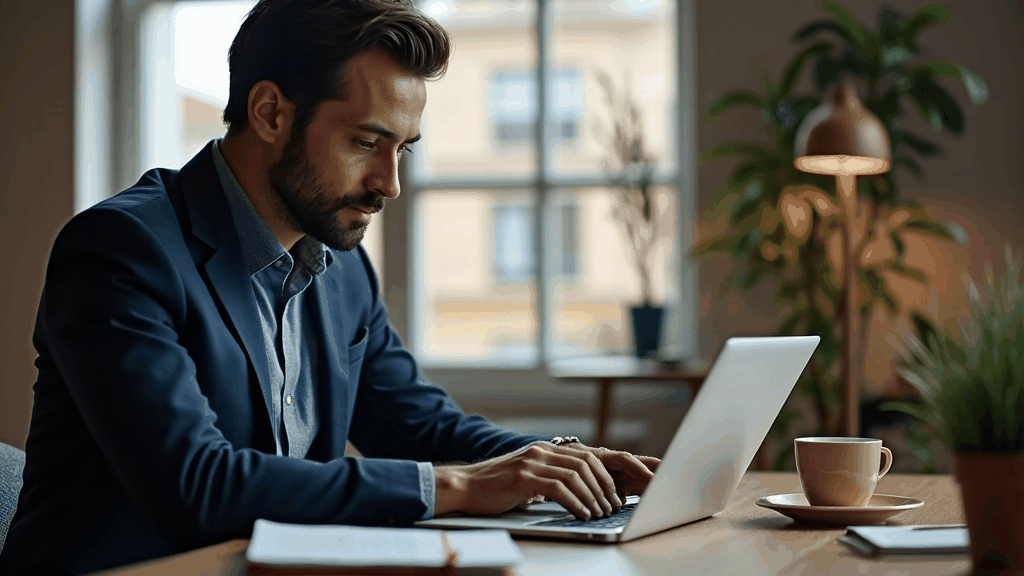 Recruteuse consultant des profils de candidats sur son ordinateur dans un bureau lumineux